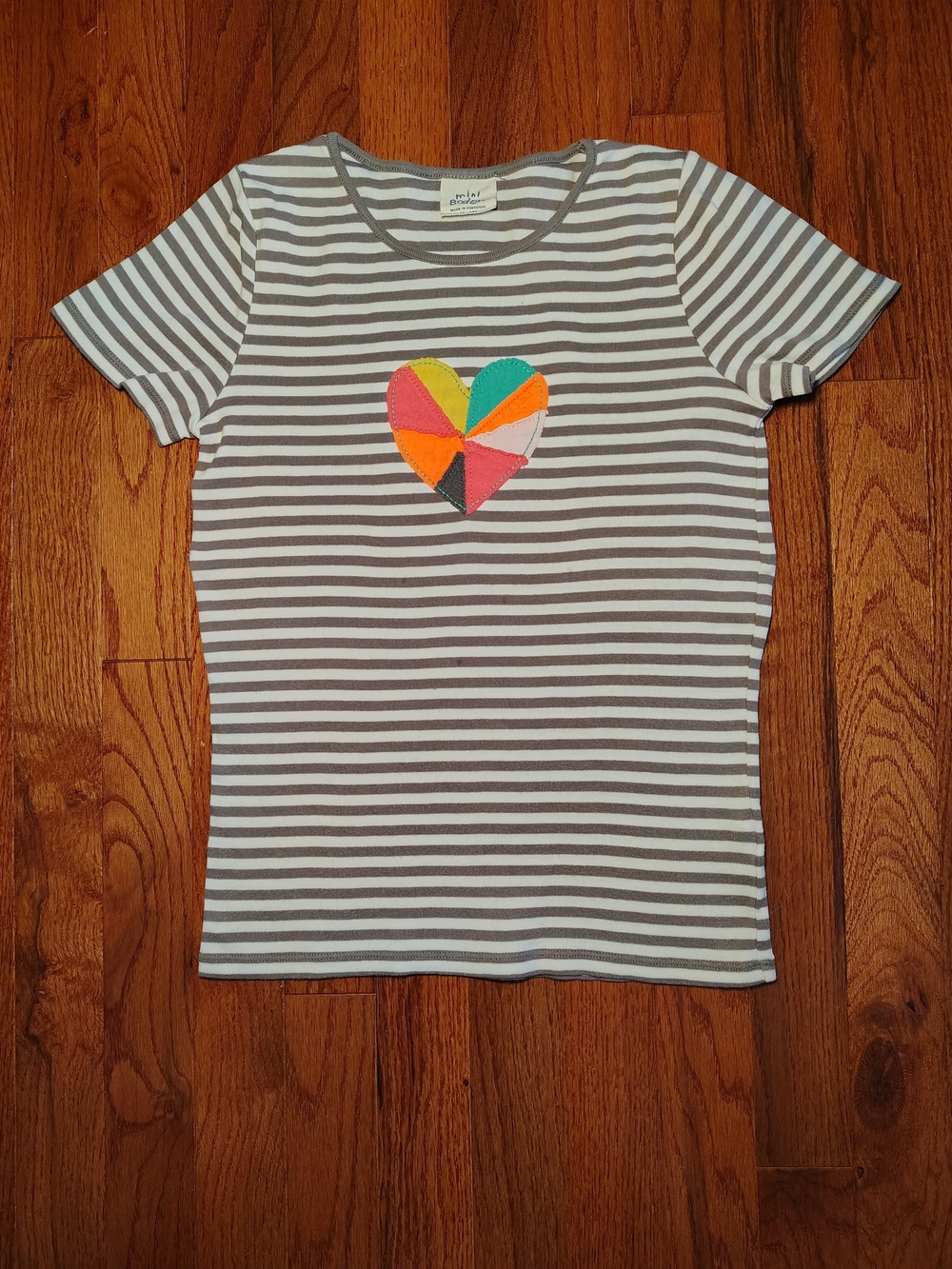 Mini Boden Striped Appliqué Heart T-Shirt – Girls 11–12Y